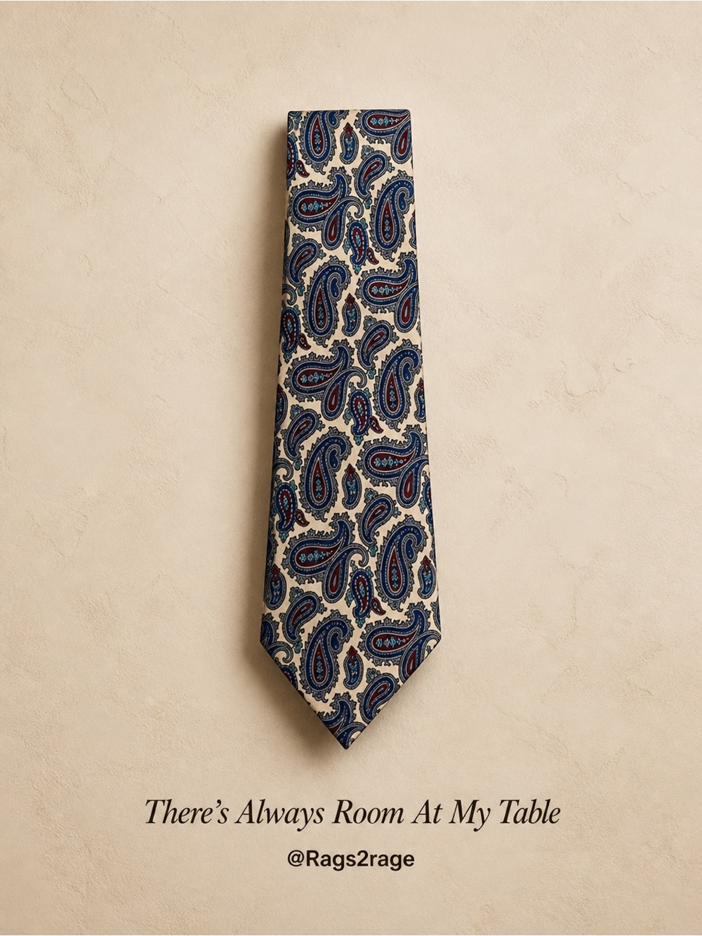 Don Loper Beverly Hills Paisley Silk Tie Italian Cream Blue Red